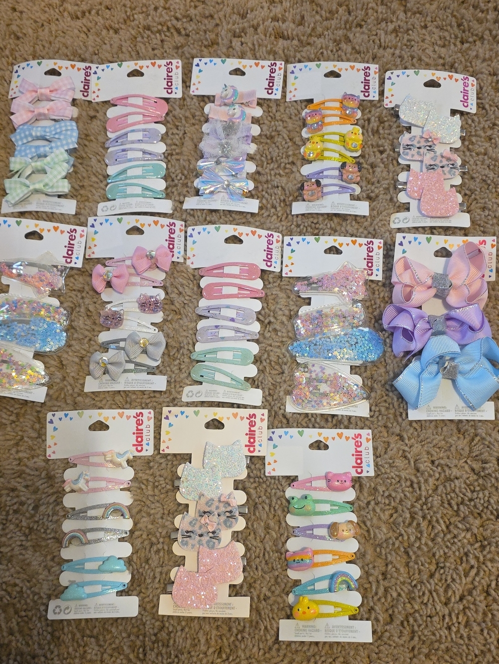 Lot Of 13 Packages of Claire's Kids Hair Clips - Brand New - 75 Clips In All
